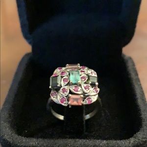 Multi colors Gems Stone Silver ring